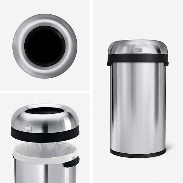 simplehuman 60L Round Open Top Commercial Trash Can, Brushed