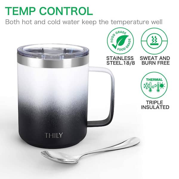 Adrinfly Vacuum 12 oz. Black and White Insulated Stainless Steel Coffee Mug  with Spill Proof SNPH003IN688