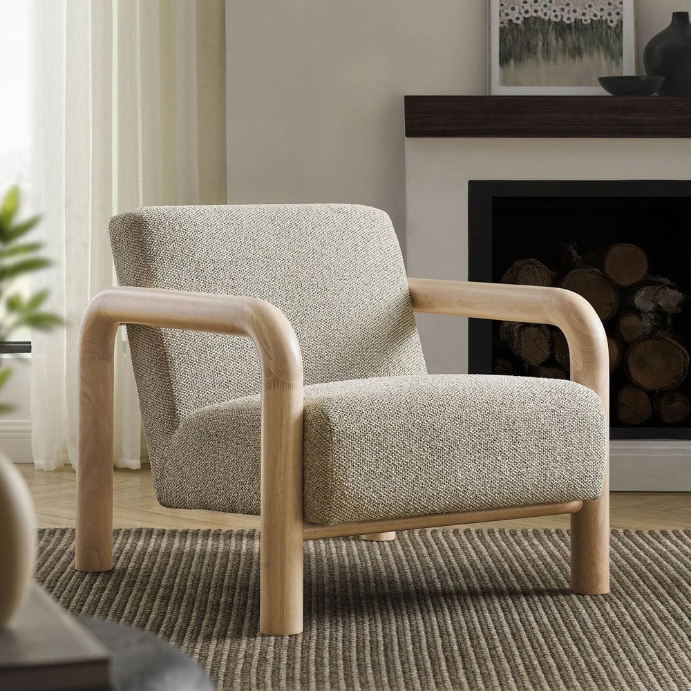 MODWAY Sereno Modern Boucle Fabric Accent Chair in Marble Oak with