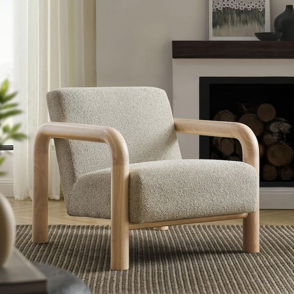 MODWAY Sereno Modern Boucle Fabric Accent Chair in Marble Oak with ...