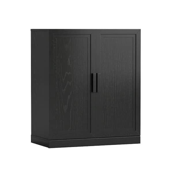 31 in. W x 36 in. H x 16 in. D 2-Adjustable Shelf Wood Freestanding Cabinet in Black