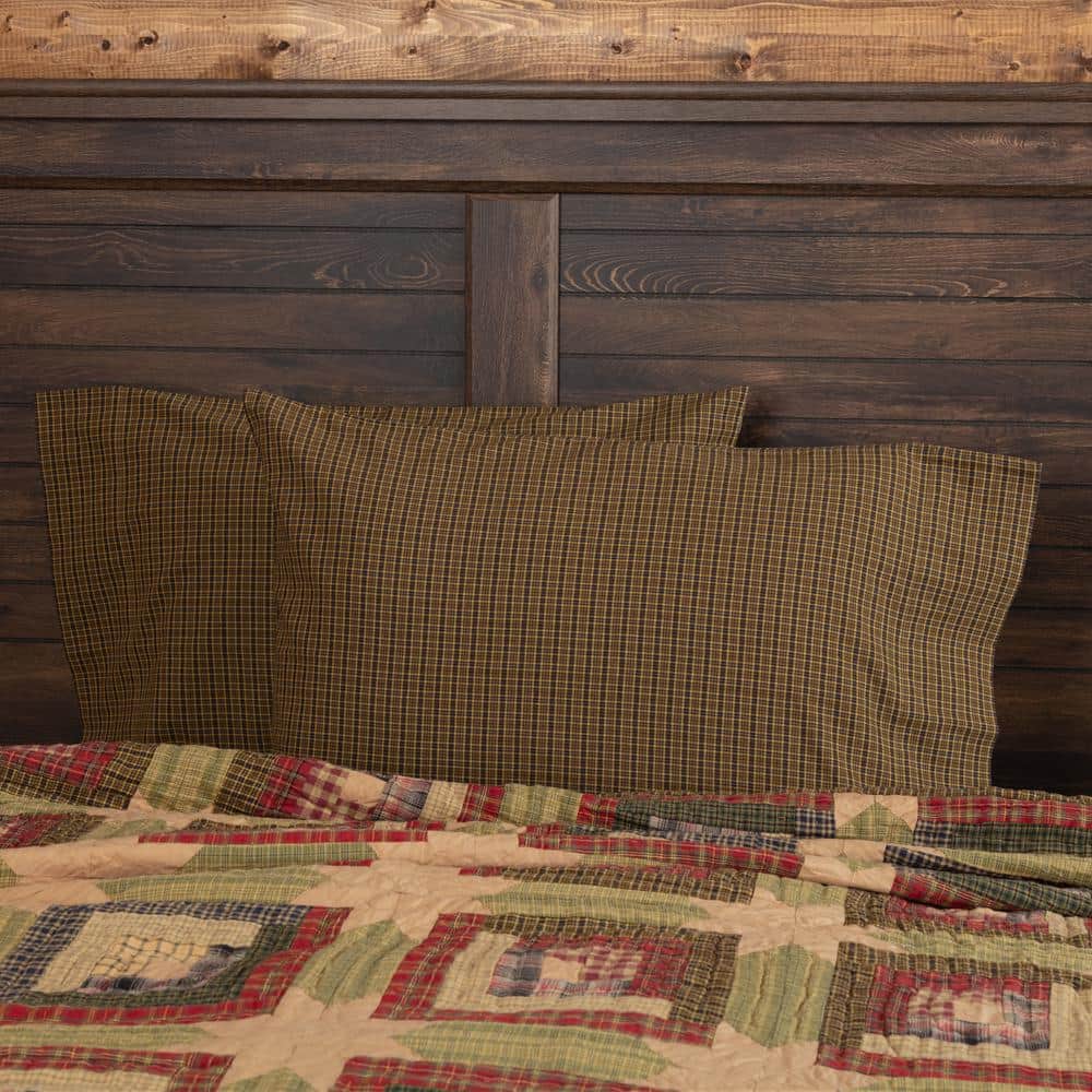 Green Plaid Cotton Standard Pillowcase Set of 2