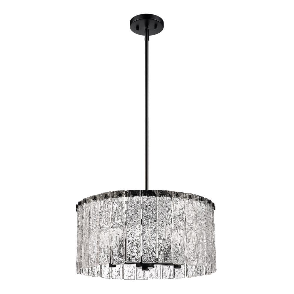 Matte Black Steel and Glass Drum Pendant Light