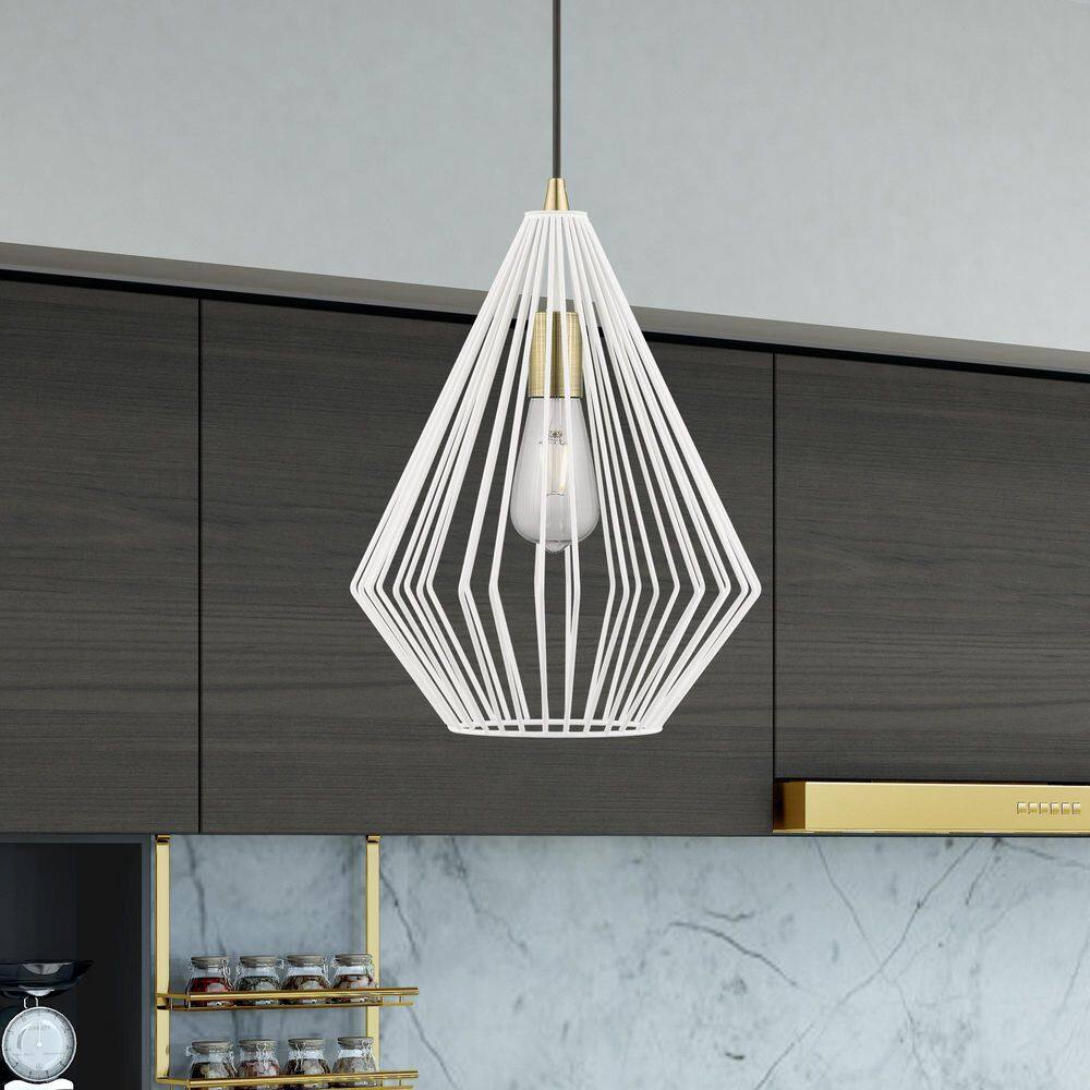 Linz Textured White and Antique Brass 1-Light Island Pendant