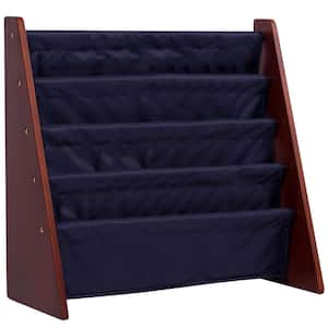 Classic 24 in. Cherry with Blue Polyester 4-Shelf Sling Bookcase