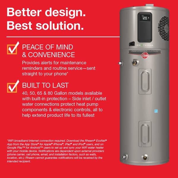 Rheem Performance Platinum 80 Gal 10 Year Hybrid High Efficiency Smart Tank Electric Water Heater Xe80t10h45u0 The Home Depot