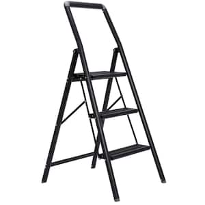 3.5 ft. 3-Step Black Slim Aluminum Step Ladder 9 ft. Reach