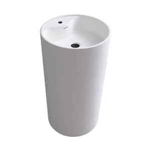 18 in. W x 18 in. L White Round Stone Resin Solid Surface Pedestal Sink Basin (Faucet not Included)
