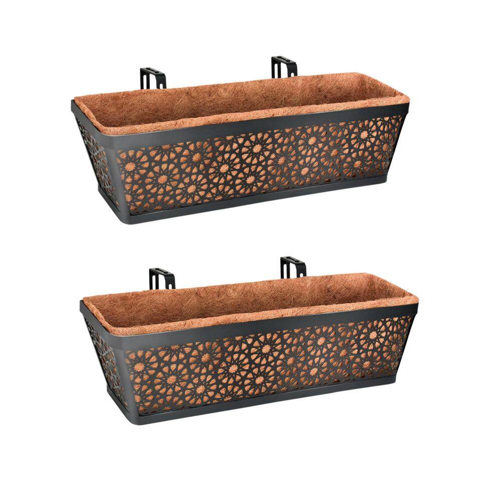 24 in. Black Metal Sunlight-Resistant Railing Planter Features Coco Coir Liners Window Box Type 2-Pack price history on PriceWatchPro