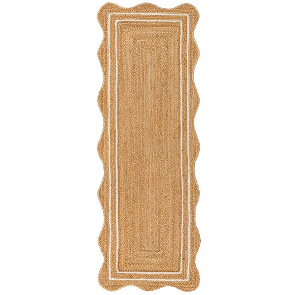 Seaside Cottage Scallop Edge Jute Natural/White 2 ft. x 6 ft. Runner Rug