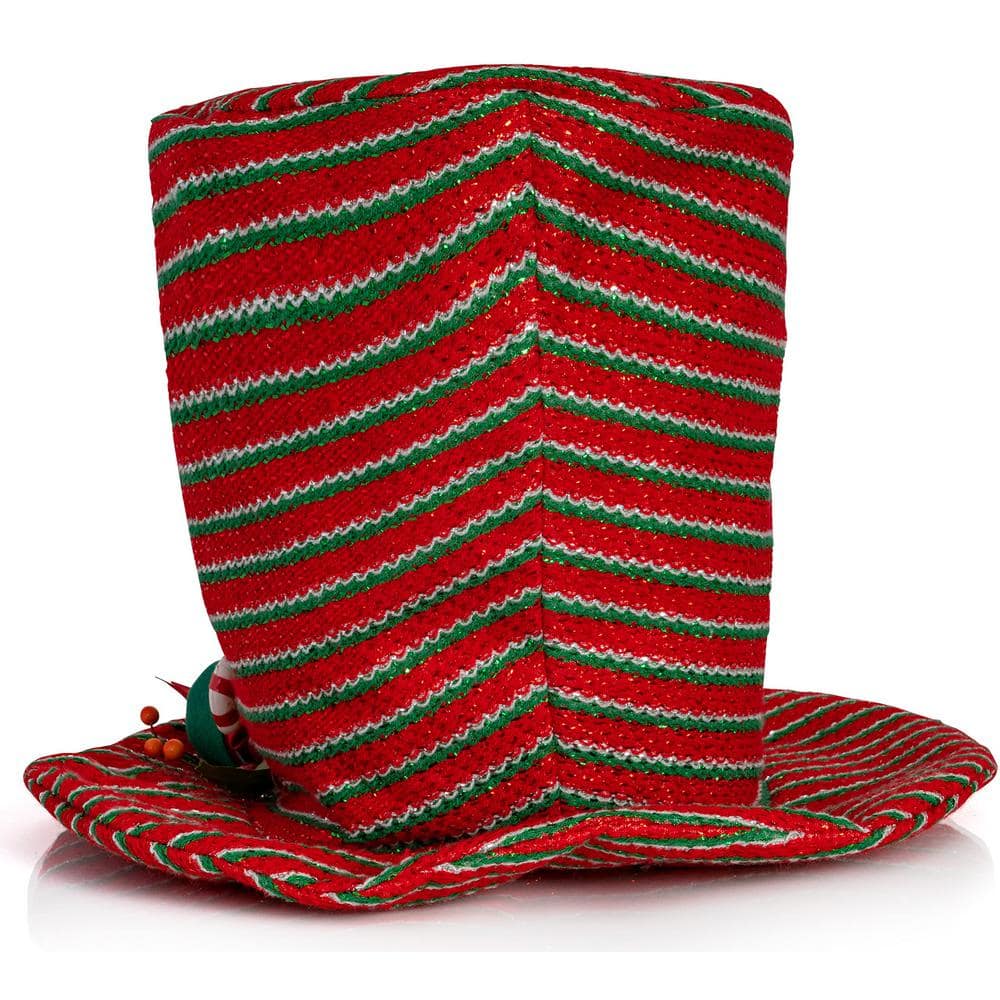 Red and Green Striped LED Snowman Hat Tree Topper