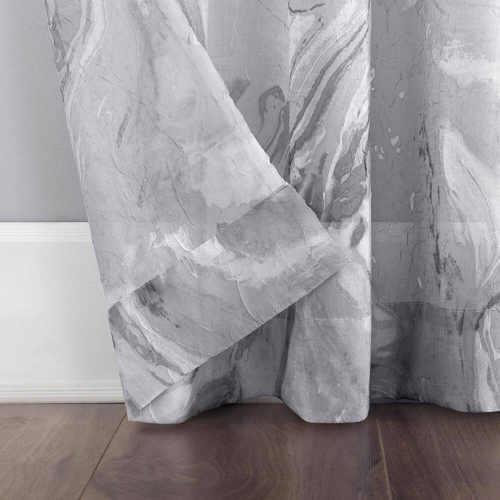 Gray Marble Print Sheer Voile Rod Pocket Curtain Panel, 51" x 84"