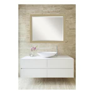 Champagne Teardrop 31 in. x 25 in. Beveled Rectangle Wood Framed Bathroom Wall Mirror in Champagne