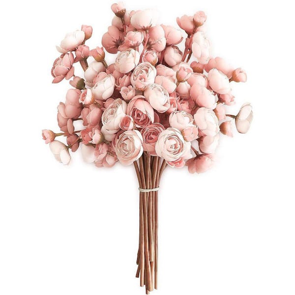 11 in. Pink Indoor Artificial Ranunculus Flower, Dusty Rose, 18Pcs