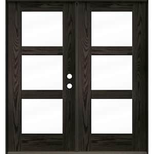 Modern 72 in. x 80 in. 3-Lite Left-Active/Inswing Clear Glass Baby Grand Stain Double Fiberglass Prehung Front Door
