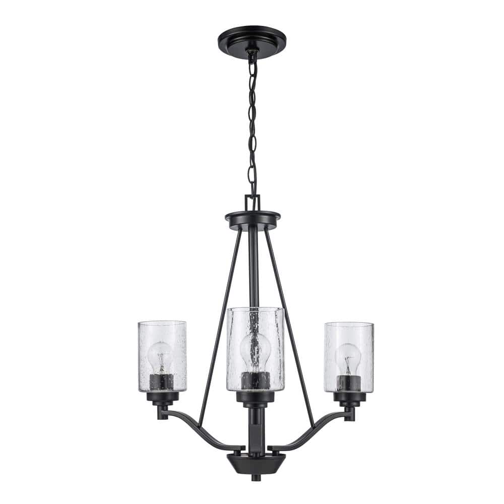 Simi Modern Black Mini Chandelier with Seeded Glass Shades