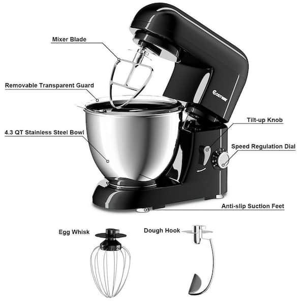 Costway Electric Food Stand Mixer 6 Speed 4.3Qt 550W Tilt-Head Stainless Steel Bowl, Black