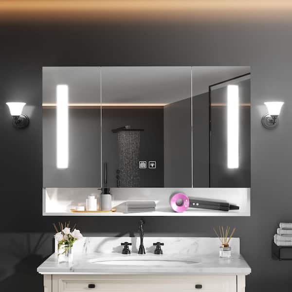 39 in. W x 28 in. H Rectangular Aluminum Anti-fog LED Light Medicine Cabinet with Mirror