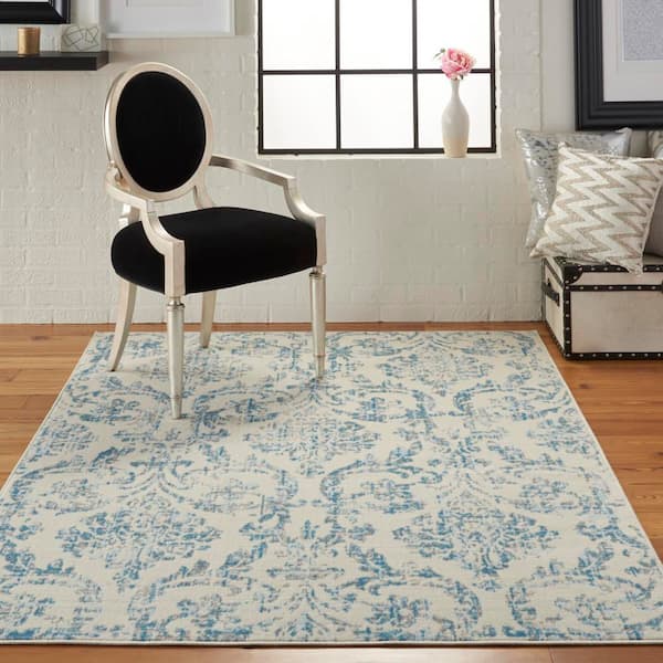 Jubilant Ivory/Blue 6 ft. x 9 ft. Persian Vintage Area Rug
