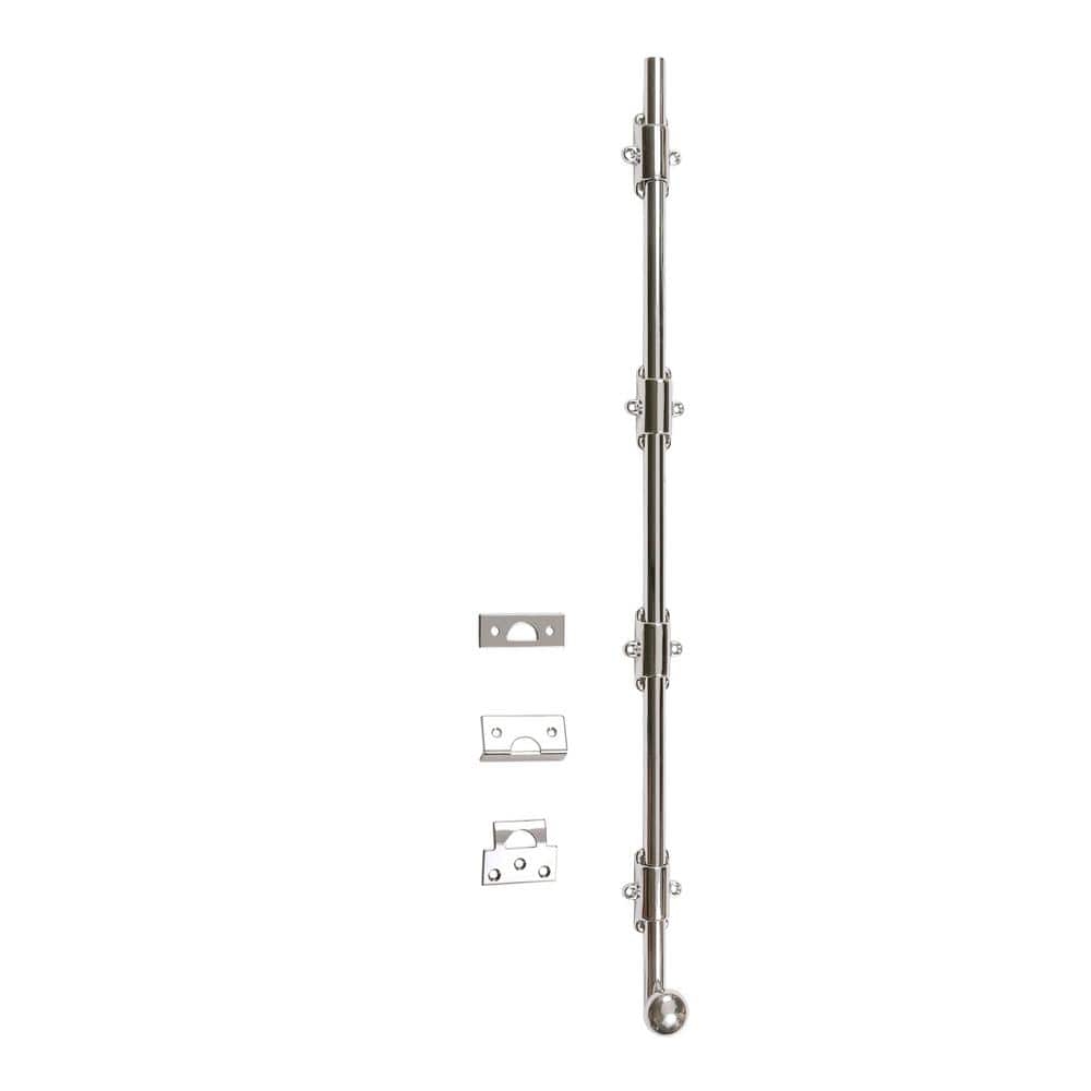 IDH by St. Simons Heavy-Duty 24 in. Solid Brass Polished Chrome Surface Bolt with Round Knob