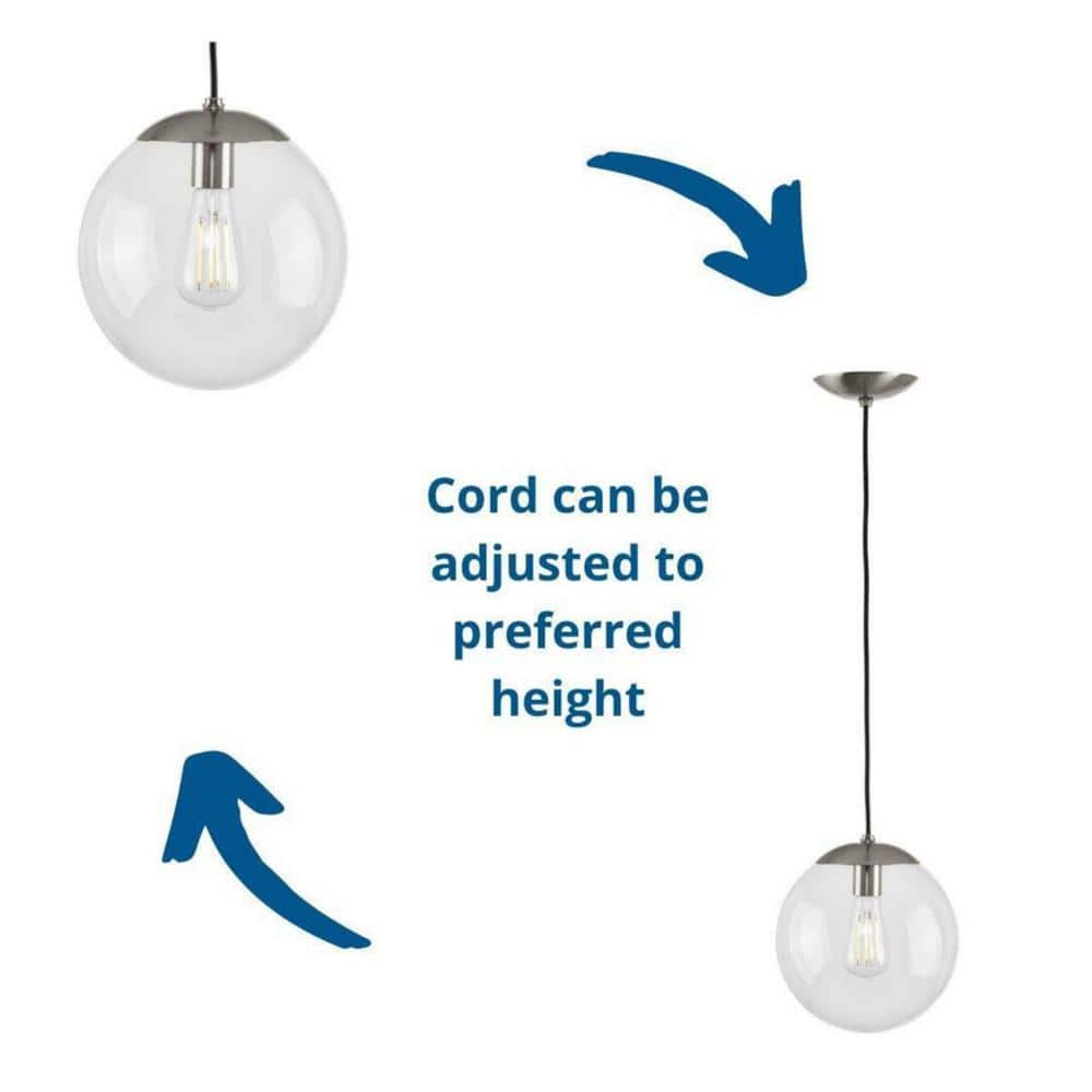Brushed Nickel 10" Globe Pendant Light with Clear Glass Shade