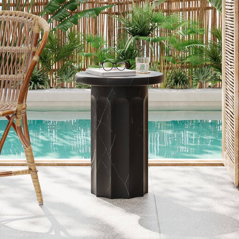 Elion Outdoor Patio Round Side Table, Concrete, MGO, Black Marble Design price history on PriceWatchPro