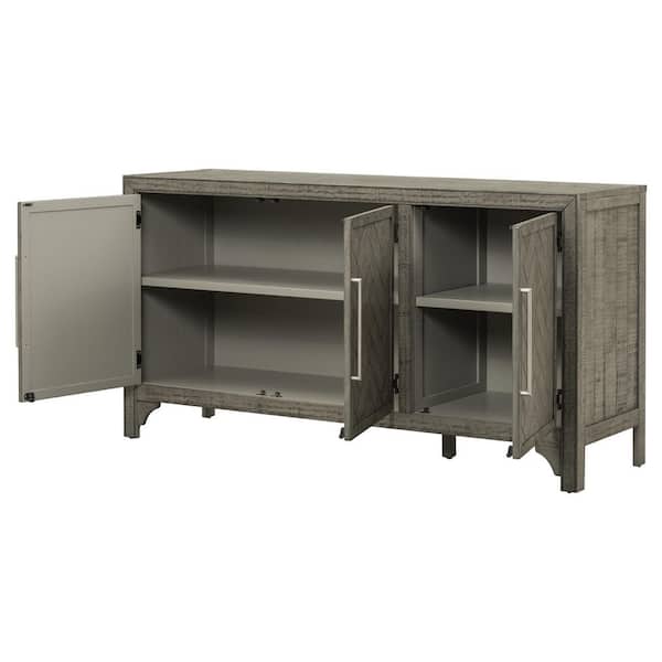 Gray Wood 60 in. Sideboards with Adjustable Shelve