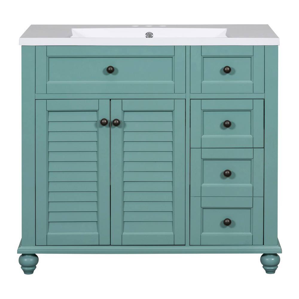 36 in. W Wood Freestanding Single Sink Green Bath Vanity with White Resin Top price history on PriceWatchPro