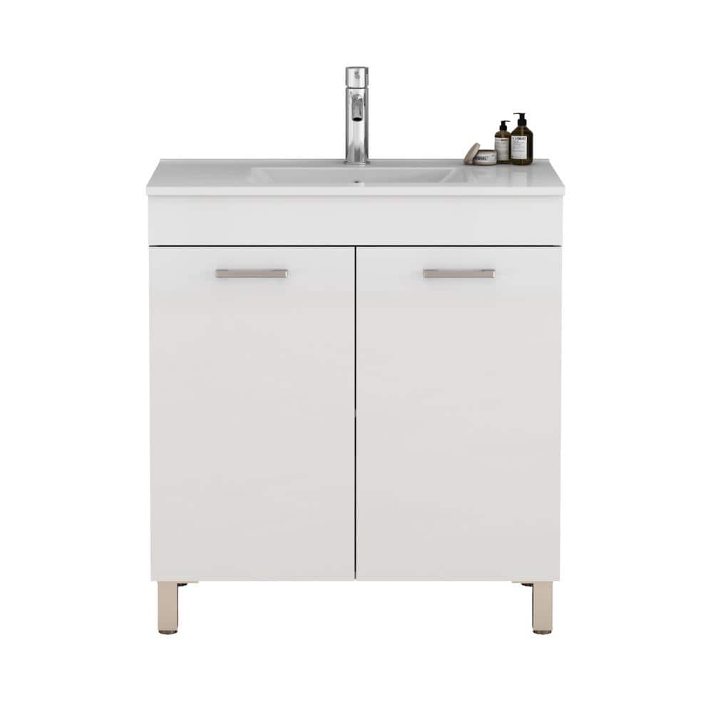 32 in. W x 18 in. D x 34 in. H Freestanding Bath Vanity in Glossy White with Glossy White Ceramic Top price history on PriceWatchPro