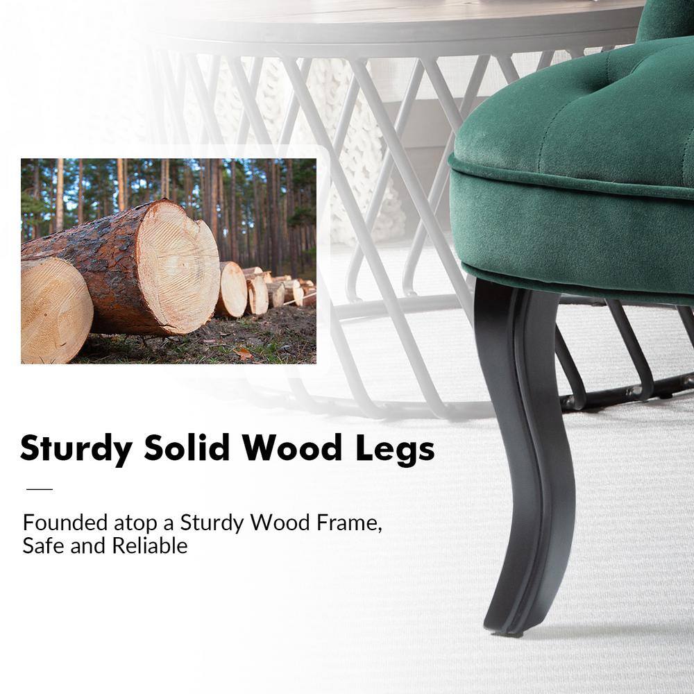 Pine Green Velvet Barrel Accent Chair Set with Manufactured Wood Legs