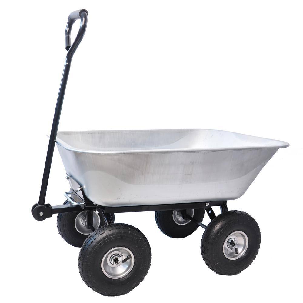 2 cu. ft. Silver Folding Plastic Garden Cart with Pneumatic Tire FF