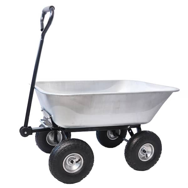 Unbranded 2 cu. ft. Silver Folding Plastic Garden Cart with Pneumatic Tire