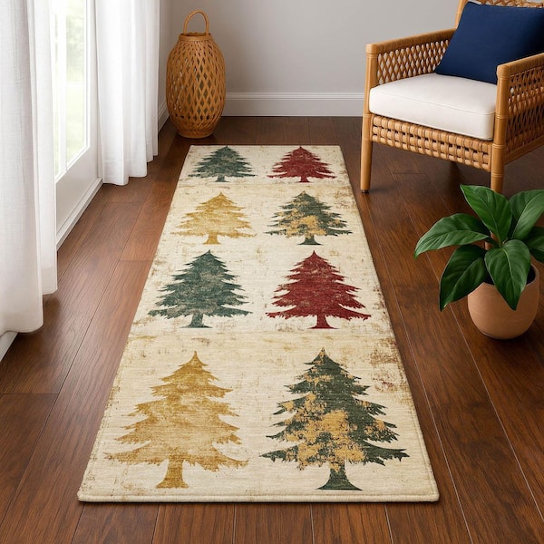 Mayfield Premium Machine Washable Abstract AMF1811 Ivory 2 ft. 3 in. x 7 ft. 6 in. Runner Rug