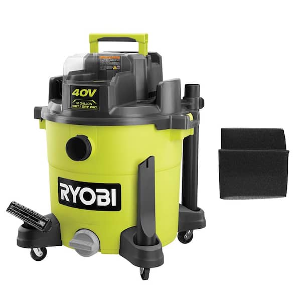 RYOBI 40V 10 Gal. Cordless Wet/Dry Vacuum (Tool Only) with Replacement Foam Filters (2-Pack)
