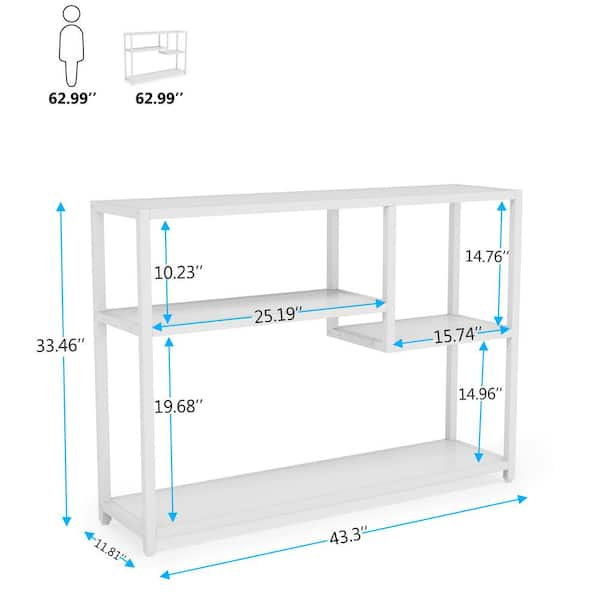 Black/ White 43 Inch Console Table with Storage Shelves,Small