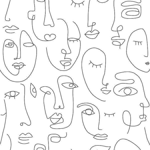 ESTA Home Sharona White Line Art Faces Non-Pasted Matte Wallpaper Sample