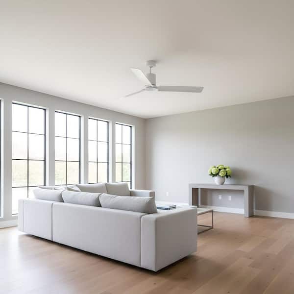 Cleancut Smart 62 in. Matte White Downrod Mount StandardCeiling Fan with Integrated LED and Remote