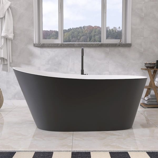 67 in. x 29.5 in. Oval Acrylic Free Standing Flat Bottom Freestanding Soaking Bathtub with Left Drain in Chocolate Gray