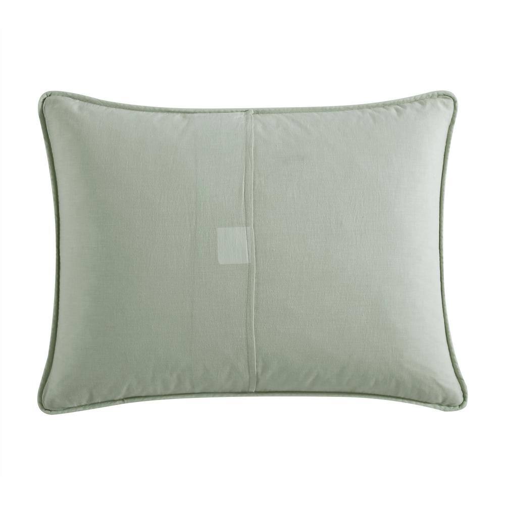 Sage Green Cotton Twin Quilt Set with Floral Stitch