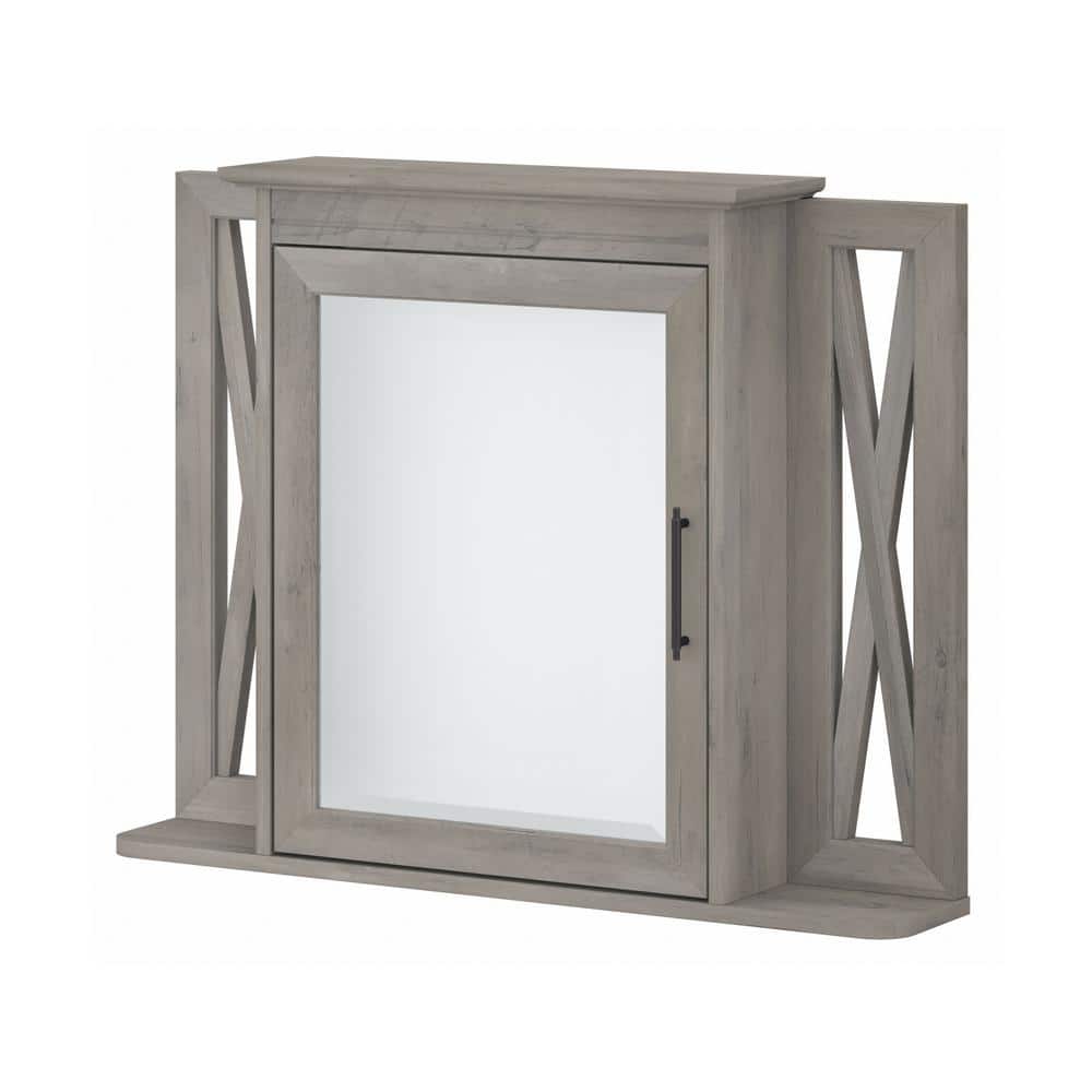 Driftwood Gray Laminated Wood Bathroom Medicine Cabinet with Mirror