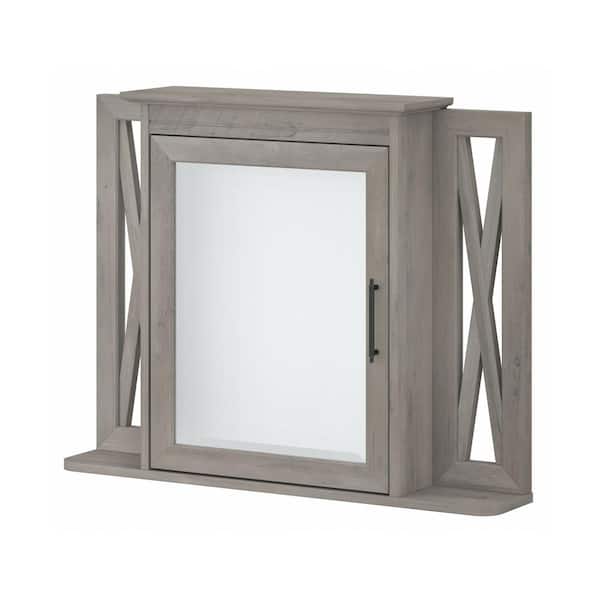 Key West 31.89 in. W x 25 in. H Rectangular Particle Board Medicine Cabinet with Mirror in Driftwood Gray