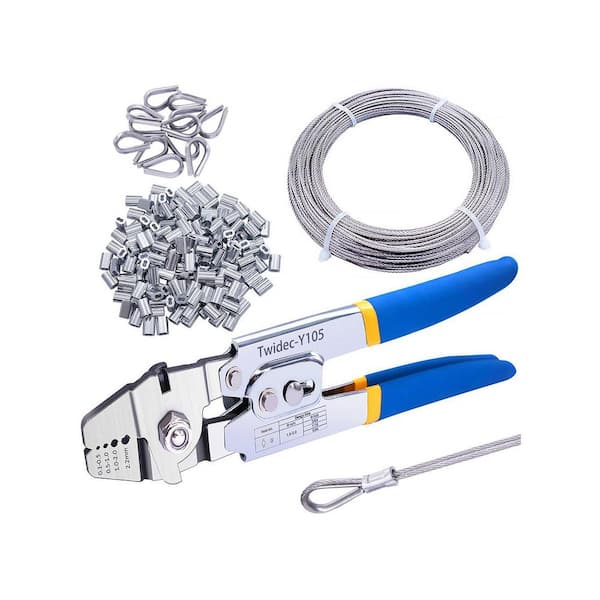 Wire Rope Crimping Tool Kit w/ 160PCS 1/16" Ferrules, 12PCS Thimbles, 20M 1/16" Cable, 4 Sizes Up To 2.2mm