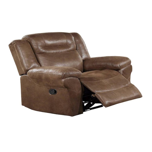 Benjara Brown Fabric Power Lift Recliner with Channel Stitching