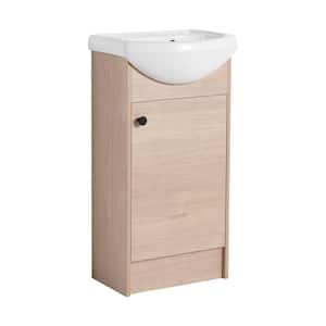 18.0 in. W x 14.0 in. D x 34.0 in. H Freestanding Bath Vanity in Brown with White Ceramic Top