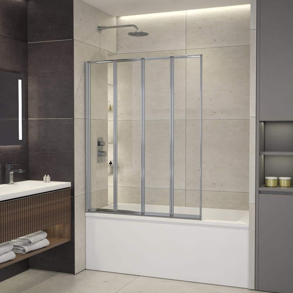 Drop In Bathtub with Glass Partition and Glass Shelves - Transitional -  Bathroom