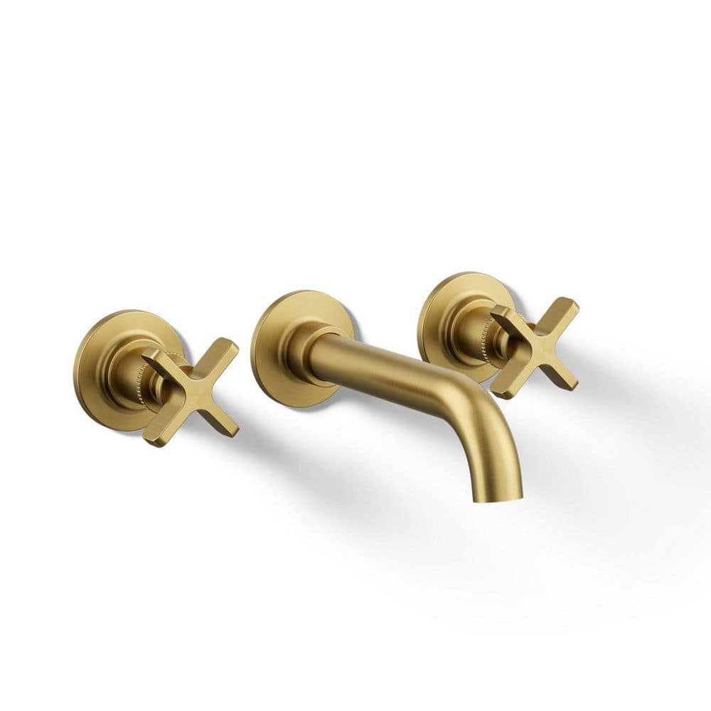 Vibrant Brushed Brass Wall-Mount Bathroom Faucet Set