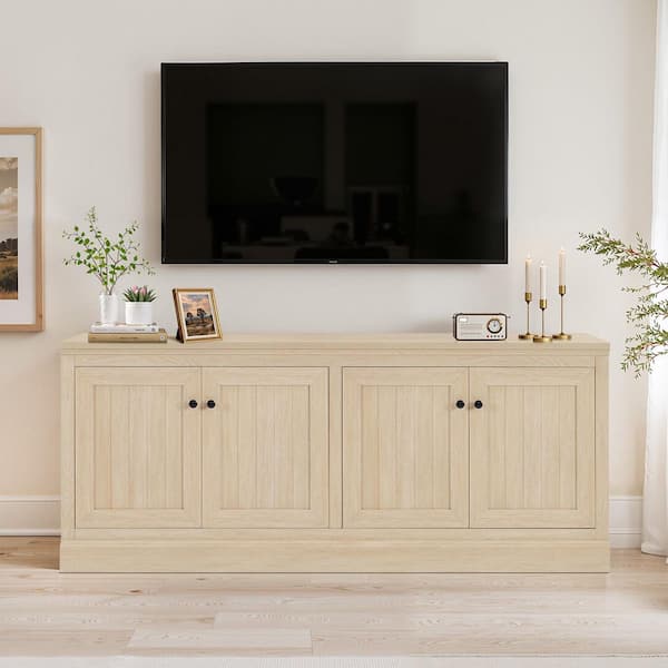 BRS 72 in. Nature Wood Color Rectangular TV Stand Fits TV's up to 80 in. With Storage Doors, TV Console Cabinet