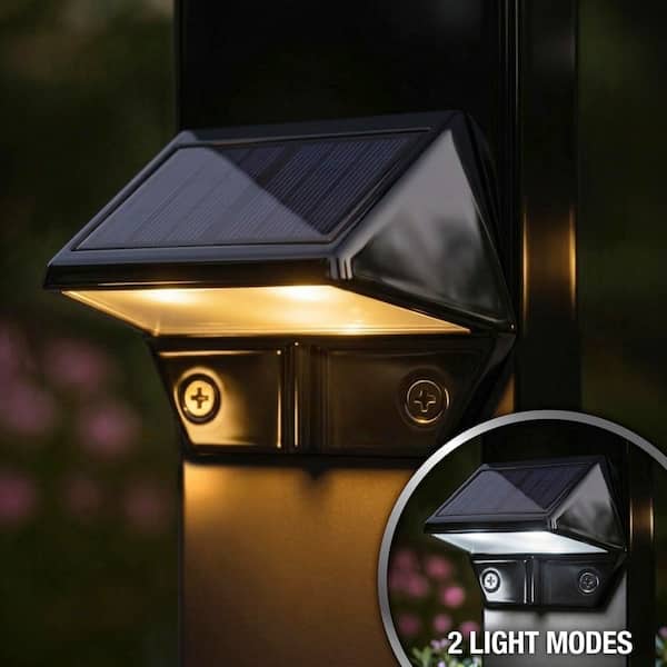 Solar 2-LED Outdoor Black Integrated LED Deck and Wall Light (2-Pack)