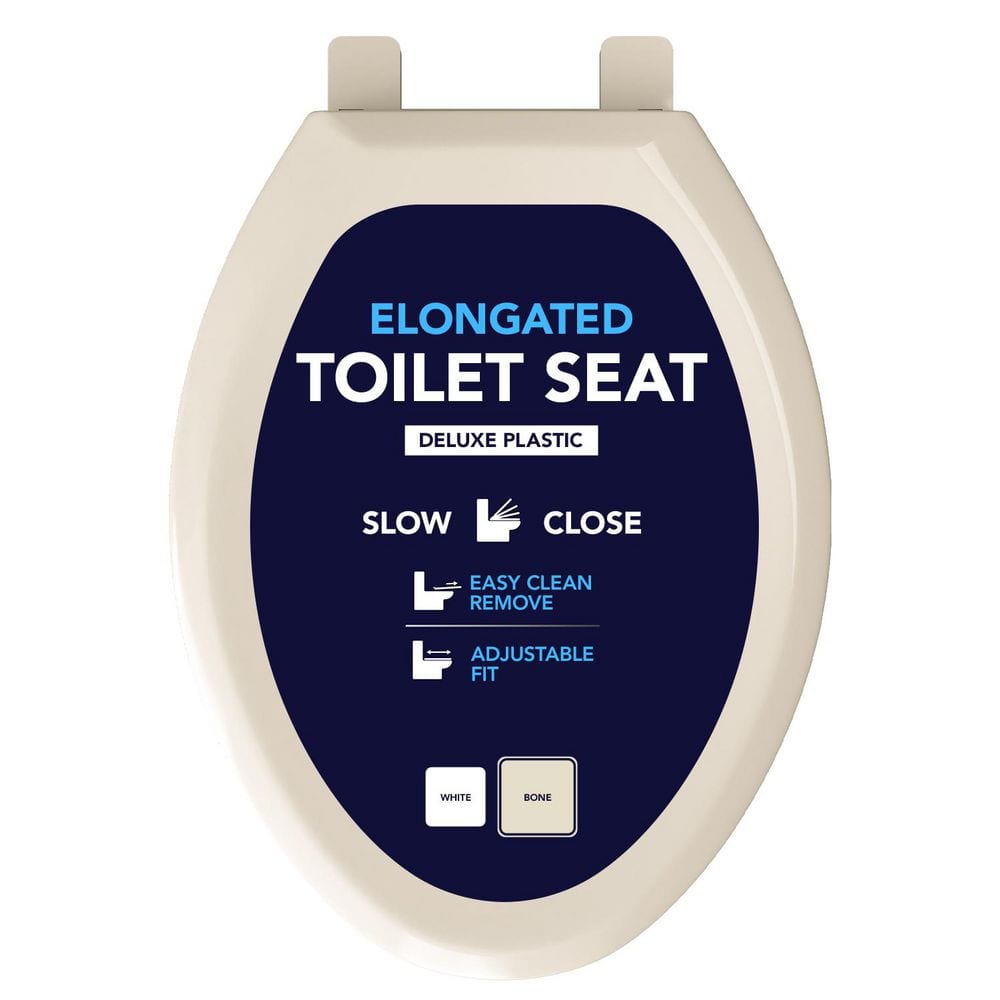 Elongated Slow-Close Toilet Seat with Adjustable Hinges and Easy Removal in Bone Molded Plastic,  Standard Size Fit price history on PriceWatchPro