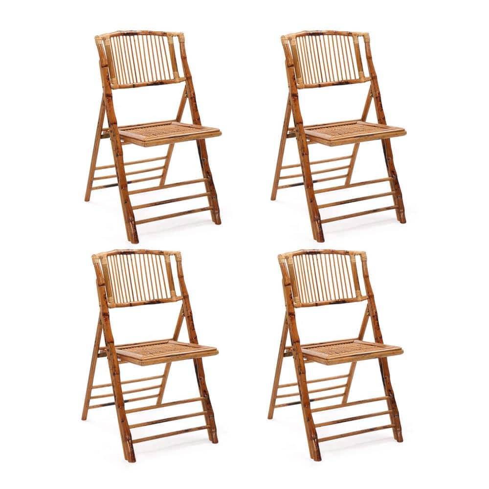 VINGLI Natural Bamboo Folding Armless Dining Chairs, Set of 4